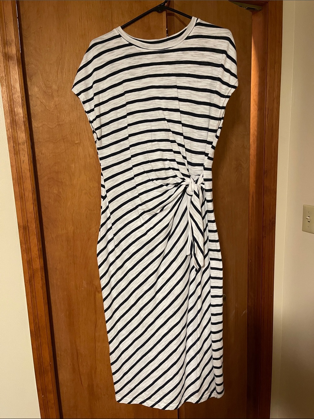 Sonoma Navy and White Striped Midi Dress with Side Twist